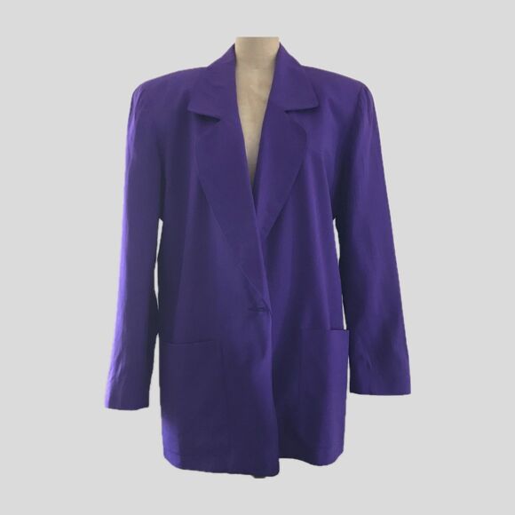 Vintage 1980s Anne Klein Purple Silk Tailored Womens Oversized Blazer Jacket - S - Picture 1 of 7